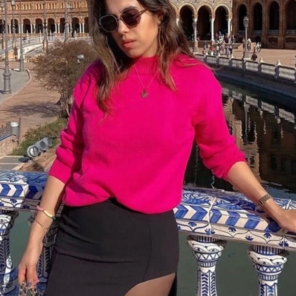 Hot Pink Turtleneck Knit Pullover Sweater Long SLeeve - Picture 8 of 8